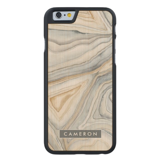 Add Your Name | Grey Marbled Abstract Design Carved Wood iPhone Case (Back)