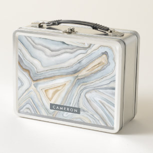 Add Your Name   Grey Marbled Abstract Design Metal Lunch Box