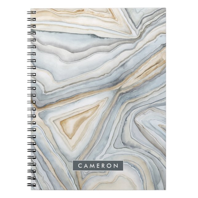 Add Your Name | Grey Marbled Abstract Design Notebook (Front)