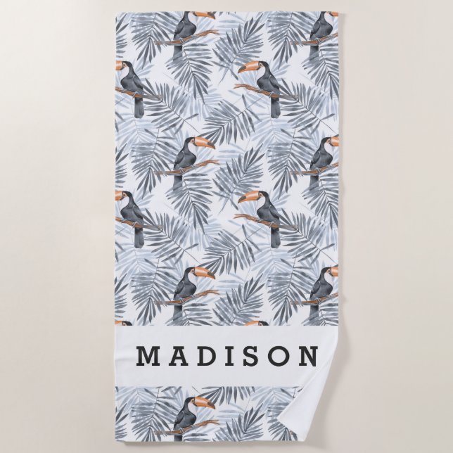 Add Your Name | Grey Toucan Beach Towel (Front)