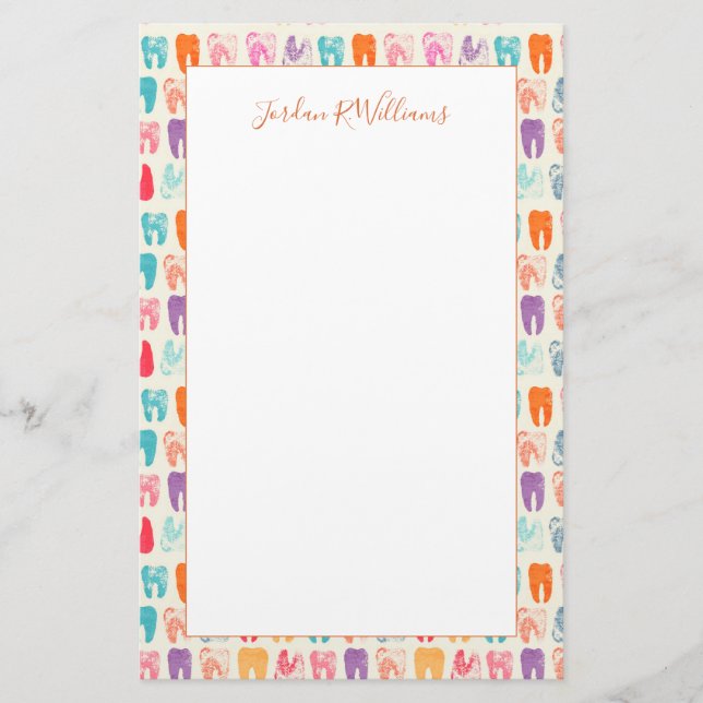 Add Your Name | Grunge Tooth Pattern Stationery (Front)