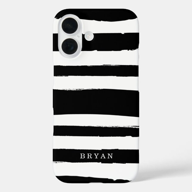 Add Your Name Hand Drawn Stripes Black and White Case-Mate iPhone Case (Back)