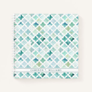 Add Your Name   Hand Painted Turquoise Pattern Notebook