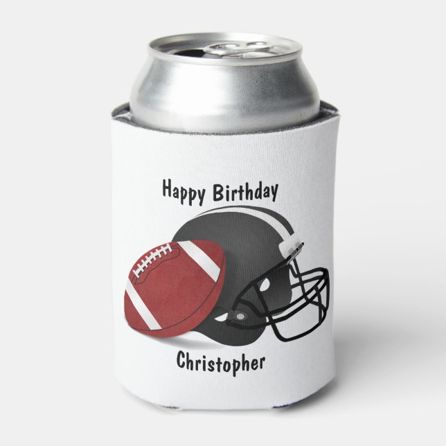 Add your name Happy Birthday Football Can Cooler (Can Front)
