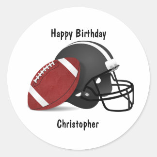 Add your name Happy Birthday Football Classic Round Sticker
