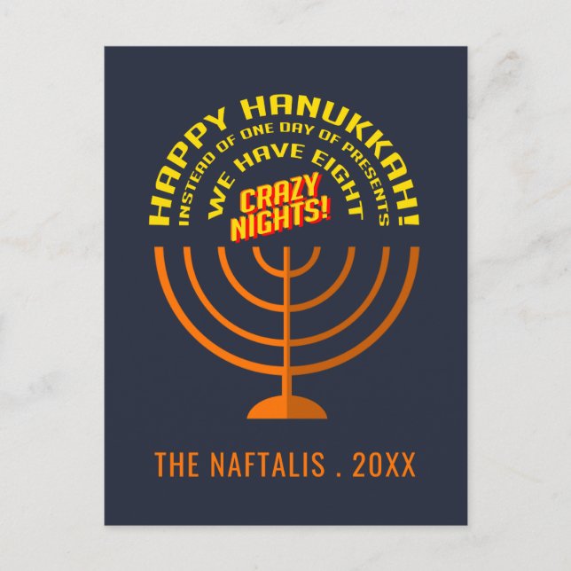 Add Your Name Happy Hanukkah Greetings Holiday Postcard (Front)