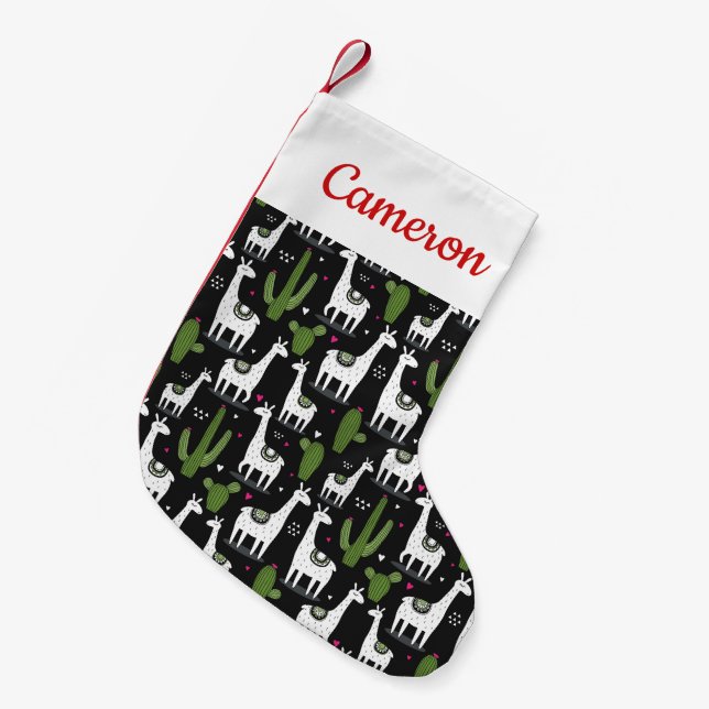 Add Your Name | Happy Llama Pattern Small Christmas Stocking (Front (Hanging))