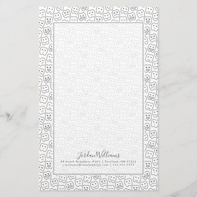 Add Your Name | Happy Teeth Pattern Stationery (Front)