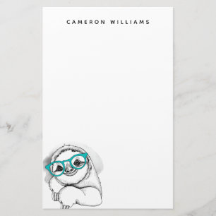 Add Your Name Hipster Sloth Stationery