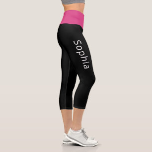 Add your Name   Hot Pink and Black Capri Leggings
