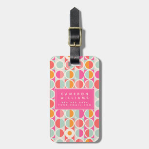 Add Your Name   Hot Pink Retro Circle Pattern Luggage Tag