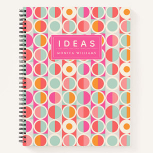Add Your Name   Hot Pink Retro Circle Pattern Notebook