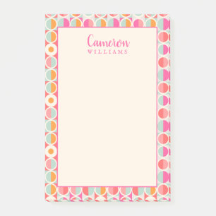 Add Your Name   Hot Pink Retro Circle Pattern Post-it Notes