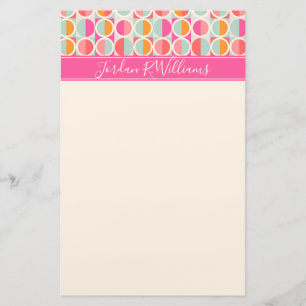 Add Your Name   Hot Pink Retro Circle Pattern Stationery