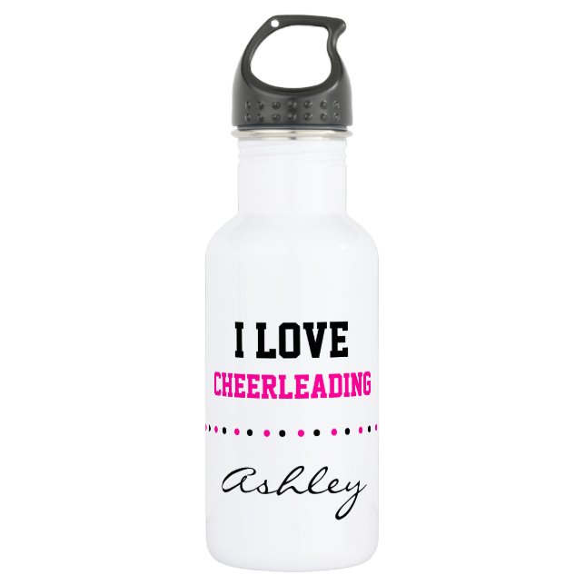 Add Your Name, I Love Cheerleading, Pink and Black 532 Ml Water Bottle (Front)