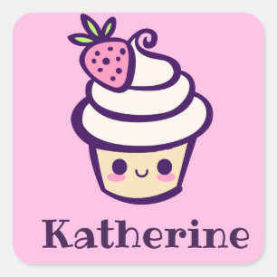 Add Your Name Kawaii Cupcake Sticker