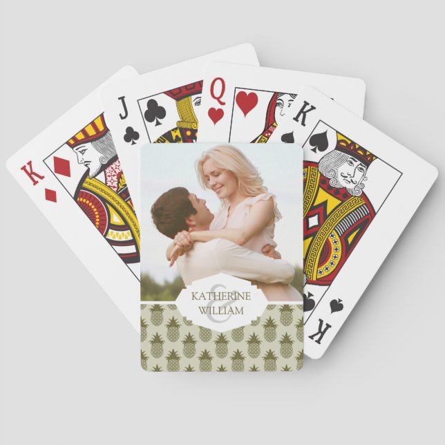 Add Your Name | Khaki Pineapple Pattern Playing Cards (Back)
