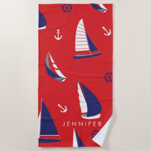 Add Your Name   Lean Sailboat Pattern Beach Towel
