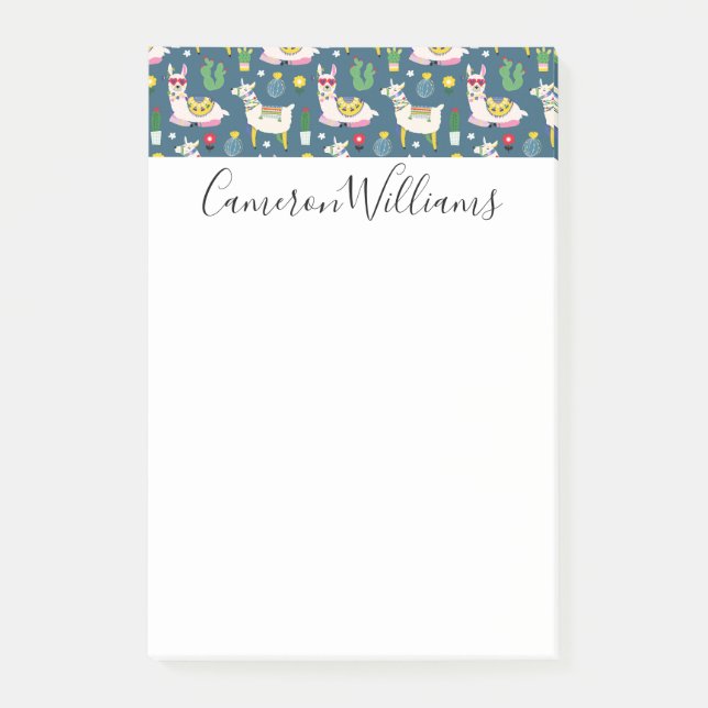 Add Your Name | Llamas In Sunglasses Pattern Post-it Notes (Front)