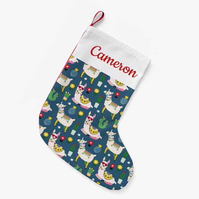 Add Your Name | Llamas In Sunglasses Pattern Small Christmas Stocking (Front (Hanging))