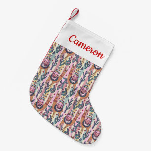 Add Your Name   Llamas On Stripes Pattern Small Christmas Stocking