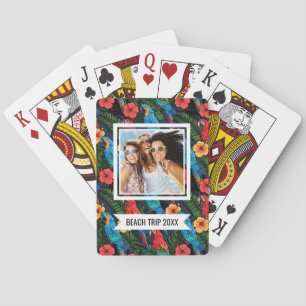 Add Your Name Macaw And Hibiscus Pattern Playing Cards