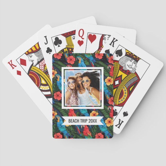 Add Your Name | Macaw And Hibiscus Pattern Playing Cards (Back)