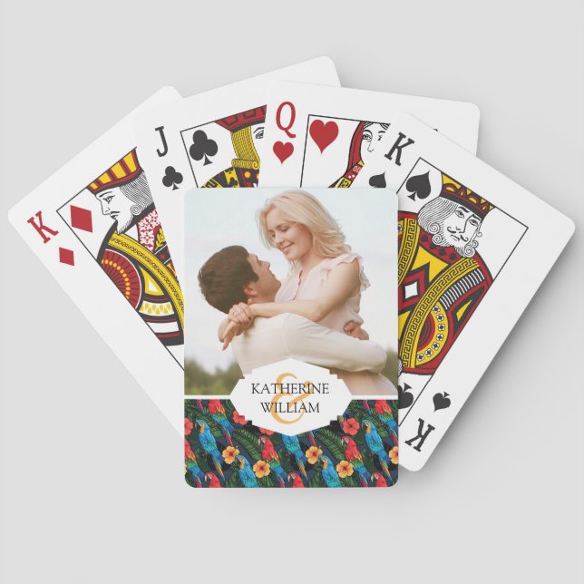 Add Your Name | Macaw And Hibiscus Pattern Playing Cards (Back)