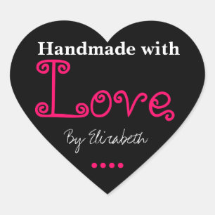 Add Your Name Made With Love Black Heart Stickers