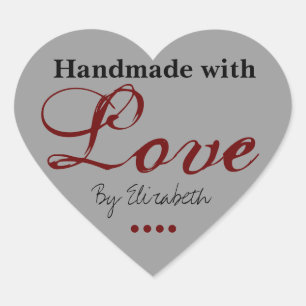 Add Your Name Made With Love Grey and Red Stickers