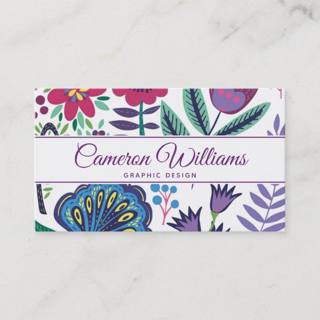 Add Your Name | Magenta Folk Art Floral Pattern Business Card (Front)