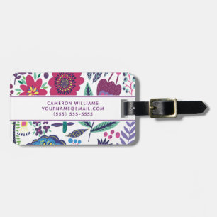 Add Your Name Magenta Folk Art Floral Pattern Luggage Tag