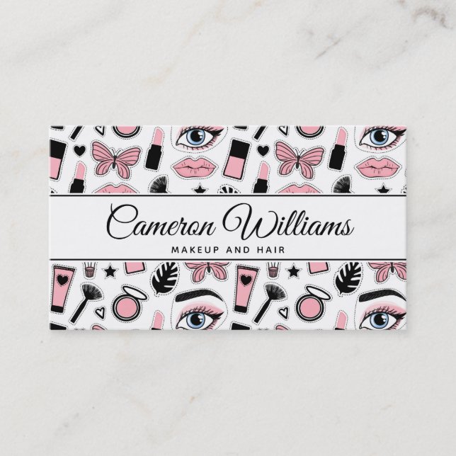 Add Your Name | Makeup Sticker Pattern Business Card (Front)