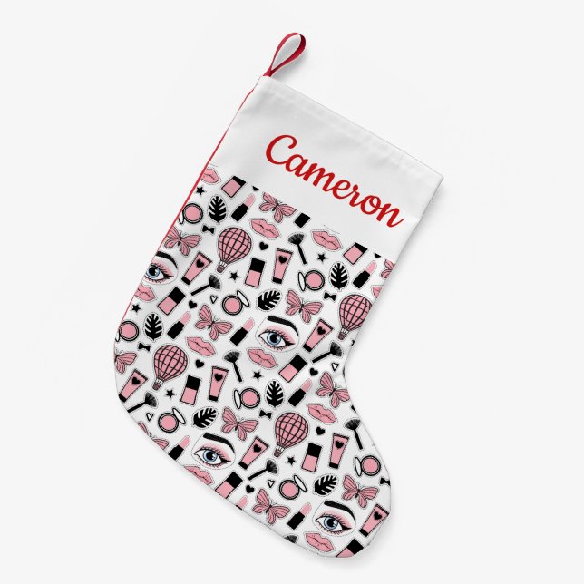 Add Your Name | Makeup Sticker Pattern Small Christmas Stocking (Front (Hanging))