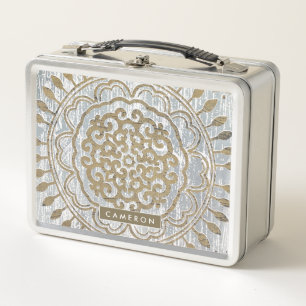 Add Your Name   Mandala Gold Design Metal Lunch Box