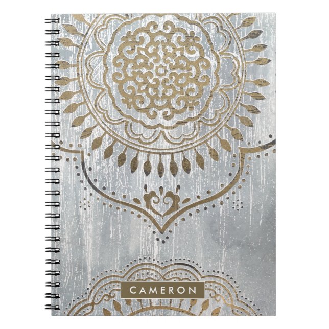 Add Your Name | Mandala Gold Design Notebook (Front)