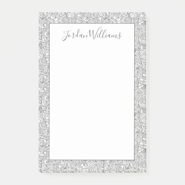 Add Your Name | Medical B&W Pattern Post-it Notes (Front)