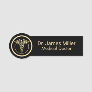 Add Your Name Medical Caduceus Symbol Black Gold   Tag