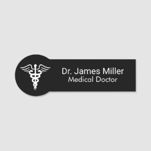 Add Your Name Medical Caduceus Symbol black white  Name Tag