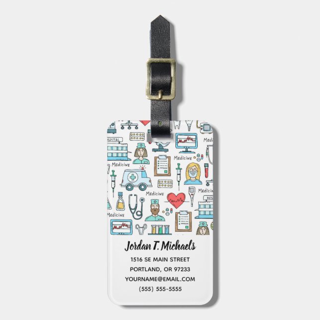 Add Your Name | Medical Design Pattern Luggage Tag (Front Vertical)