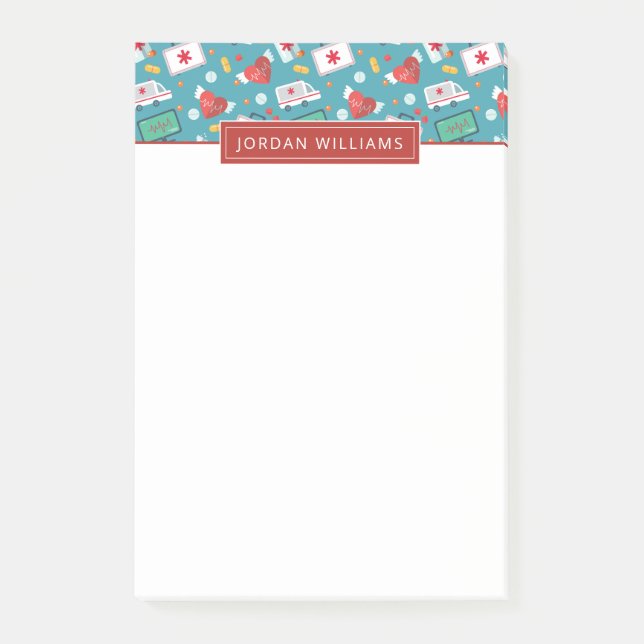 Add Your Name | Medical Icon Pattern Post-it Notes (Front)