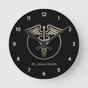 Add Your Name Medical Symbol Doctor Custom Round Clock