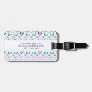 Add Your Name Mexican Bird Tile Folk Art Pattern Luggage Tag
