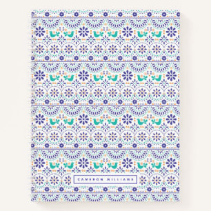 Add Your Name Mexican Bird Tile Folk Art Pattern Notebook