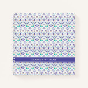 Add Your Name Mexican Bird Tile Folk Art Pattern Notebook