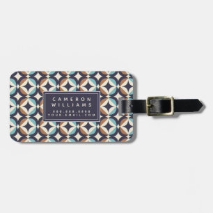 Add Your Name Mid-Century Modern Brown & Teal Luggage Tag