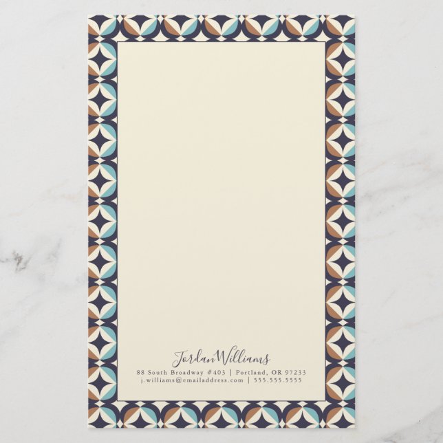 Add Your Name | Mid-Century Modern Brown & Teal Stationery (Front)