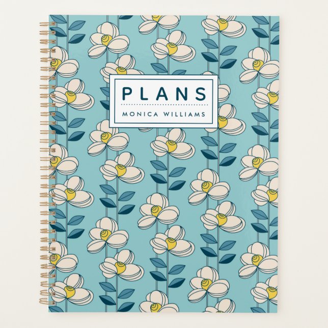 Add Your Name | Mid-Century Modern Floral Leaf Planner (Front)