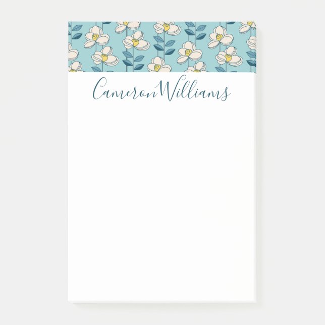 Add Your Name | Mid-Century Modern Floral Leaf Post-it Notes (Front)