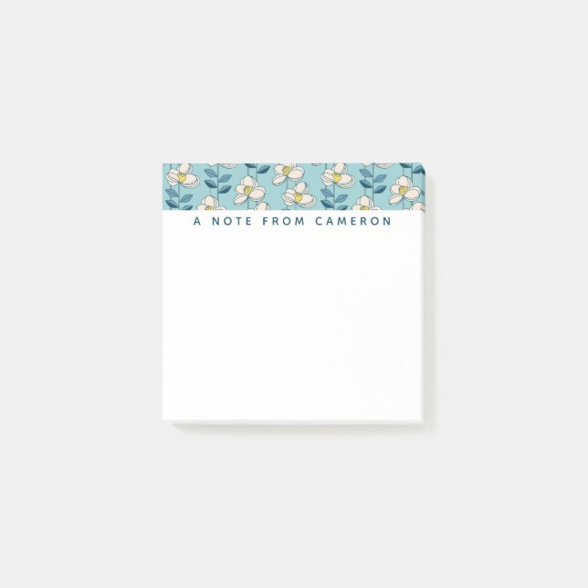Add Your Name | Mid-Century Modern Floral Leaf Post-it Notes (Front)